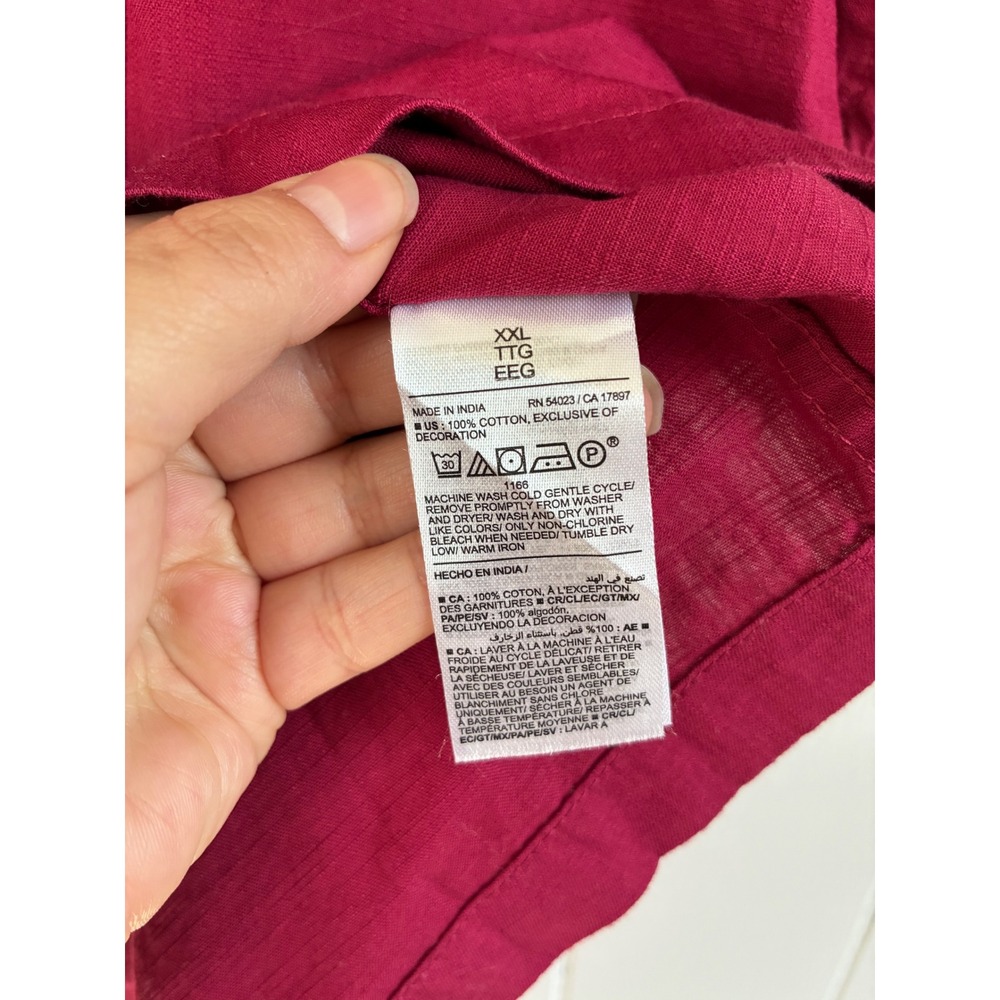 NWT Old Navy Mens XXL Red Floral Embroidered Resortwear Cotton Camp Short Sleeve - Picture 6 of 7